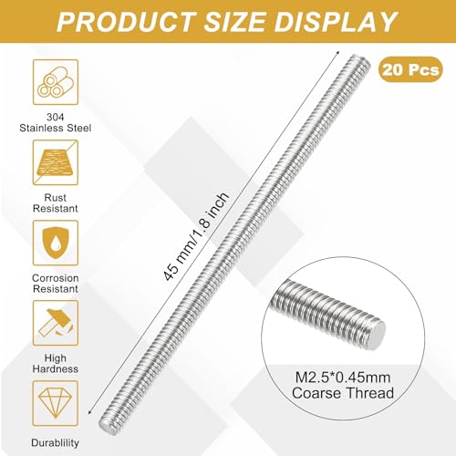 uxcell 20Pcs Fully Threaded Rod M2.5 x 0.45mm Pitch 45mm/1.8 Inch Threaded - size: M2.5x0.45mmx45mm