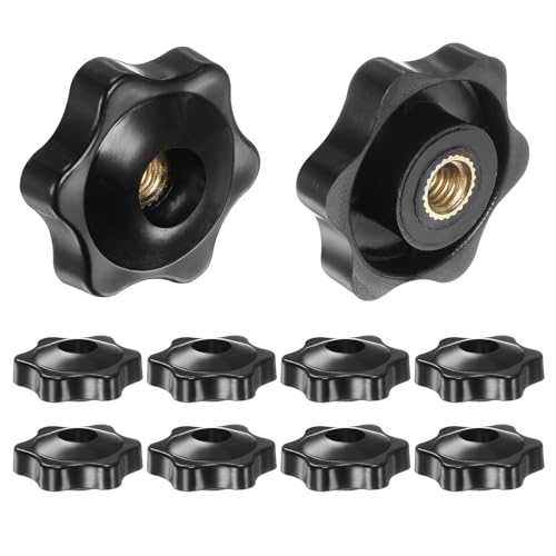 HARFINGTON 10pcs Star Knobs M6 Female Thread 32mm Head Plastic Through Hole Brass Screw-in Clamping Handles Threaded Hand Knobs, Black - color: Black, size: M6 x 32mm