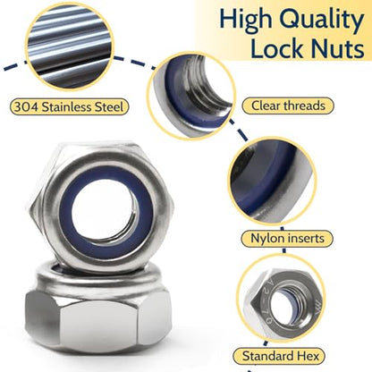 M6-1.0 Lock Nut, 150Pcs Stainless Steel Nylock Insert Locking Nuts - size: M6-1.0, 150 Pack