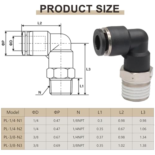 10 Pcs Push to Connect Fittings Male Elbow 1/4 Inch Tube OD x 1/4 Inch NPT Thread Quick Connect Air Line Fittings 90 Degree Pneumatic Tube Fittings - size: 1/4"OD x 1/4"MNPT