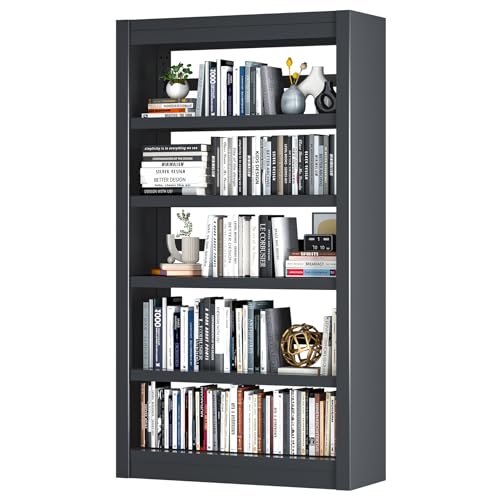 Bookshelf,6-Tier Adjustable Steel Book Shelf,61" H Heavy Duty Metal Bookcase for Home/Office/Garage,Black Shelf (Black, 61" Tall) - color: Black, size: 61"H*27.5"W
