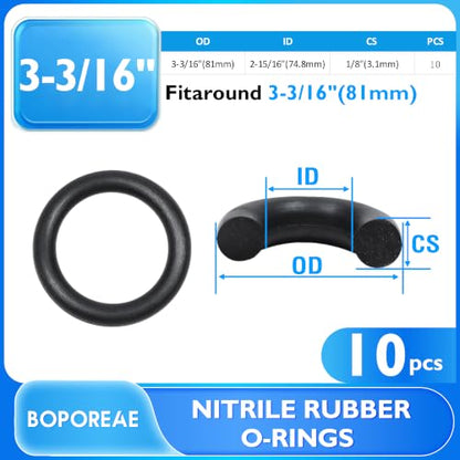 Black 10Pcs O-Rings, Nitrile Rubber O-Rings 2-15/16"(74.8mm) ID - size: 2-15/16" ID, 3-3/16" OD