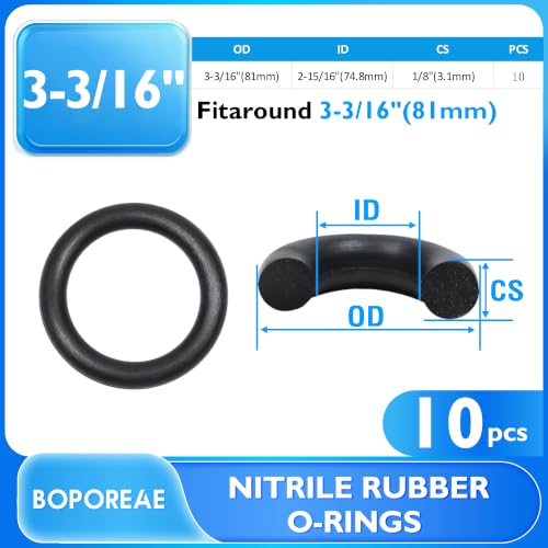 Black 10Pcs O-Rings, Nitrile Rubber O-Rings 2-15/16"(74.8mm) ID - size: 2-15/16" ID, 3-3/16" OD