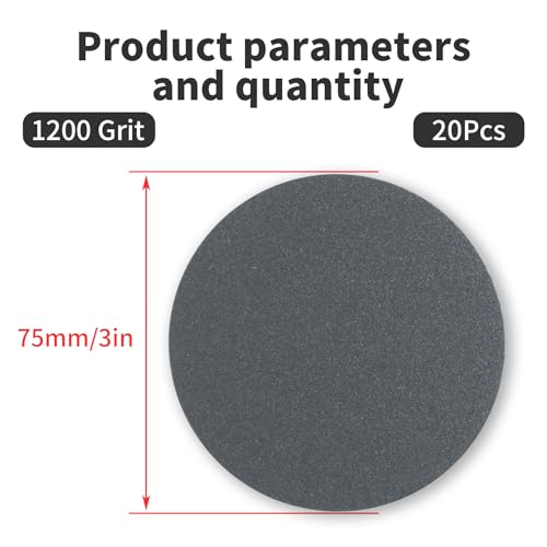 20 Pcs 3 Inch 1200 Grits No Hole Hook and Loop Sanding Discs, Silicon Carbide Wet Dry Flocking Sandpaper for Random Orbital Sander, Wood, Car, Metal, Plastic, Paint Polishing - style: 1200 Grit