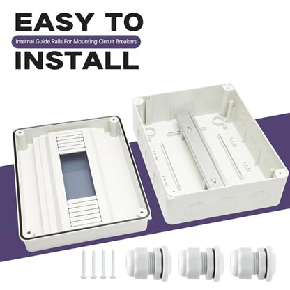 12 Way Distribution Protection Box,ABS/PC Alloy Plastic Transparent Cover Circuit Breaker Box IP66 Waterproof Distribution Box with DIN Rail and Waterproof Connector - size: HT-12