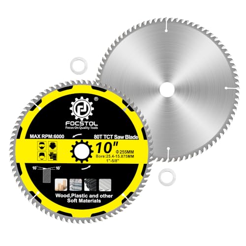 FOCSTOL Wood Cutting Circular Saw Blade 10''(255mm), 2pcs 80 Teeth TCT Cutting Blade for Wood, Plywood, Particle Board, Plastics and Other Soft Materials - size: 10''(255mm) 80T