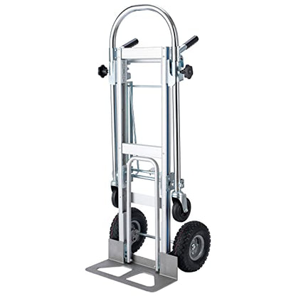 LEADALLWAY 3-in-1 Aluminum Convertible Hand Truck, Heavy Duty Folding Dolly Cart Pneumatic & Solid Wheels for Moving, Warehouse, Delivery, Home Use,770lbs Capacity