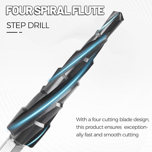 Cobalt M35 4 Spiral Flutes Step Drill Bit for Metal 3/16" to 1/2" - size: M35 3/16-1/2