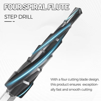 Cobalt M35 4 Spiral Flutes Step Drill Bit for Metal 3/16" to 1/2" - size: M35 3/16-1/2