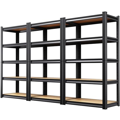 3-Pack Garage Shelving for Home Storage & Multi-Room Organization, 71" H x 28" W x 12" D 5-Tier Adjustable Metal Storage Rack for Tools, Household Essentials, Garage, Pantry & Basement Storage - size: 28"Wx12"Dx71.2"H