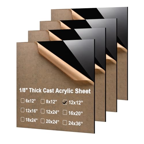 KINLINK 12x12 Plexiglass Sheets 1/8 inch Thick - 3mm Black Cast Acrylic Sheet, Plastic Board Polycarbonate Sheet for DIY Project, Craft, Table Top, Acrylic Sign and Wedding Invitation 4 Pack - color: Black, size: 12x12