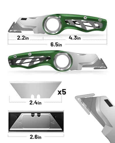 Folding Utility Knife Pocket Knife, Heavy-Duty Box Cutter with Anti Slip Finger Loop, Quick Change Blade Razor Knife, Box Cutters for Home, Office, Warehouse, Durable Razor Knife, Box Knife (Green) - color: Green