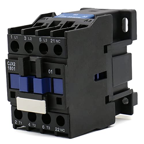 Baomain 3-Pole AC Contactor CJX2-1801 220VAC Coil, 3NO+1NC Auxiliary, 660V 3-Phase, DIN Rail Mount,for Motor Starters, Pumps, and Industrial Control Panels - style: AC 220V