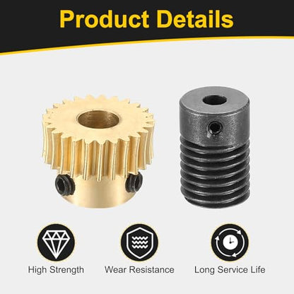uxcell Worm Gear Set 25T 0.5 Module 1:25 Reduction Rate, Right Rotation Drive Gear Box Wheel Reduce Transmission Part (Brass Gear-5mm Bore, 1045 Steel Rod 4mm Bore) - size: Gear-5mm, Rod-4mm Bore, style: 0.5M-25T
