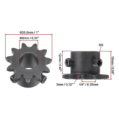 uxcell #25 Chain Roller Sprocket, 8mm Bore 1/4" Pitch 11 Tooth Single Strand Chain Sprocket, C45 Carbon Steel 25 Roller Chain Sprocket with Set Screws for ISO 04C Chain, 2Pcs - size: 25.5mmx8mm
