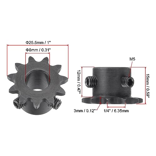 uxcell #25 Chain Roller Sprocket, 8mm Bore 1/4" Pitch 11 Tooth Single Strand Chain Sprocket, C45 Carbon Steel 25 Roller Chain Sprocket with Set Screws for ISO 04C Chain, 2Pcs - size: 25.5mmx8mm