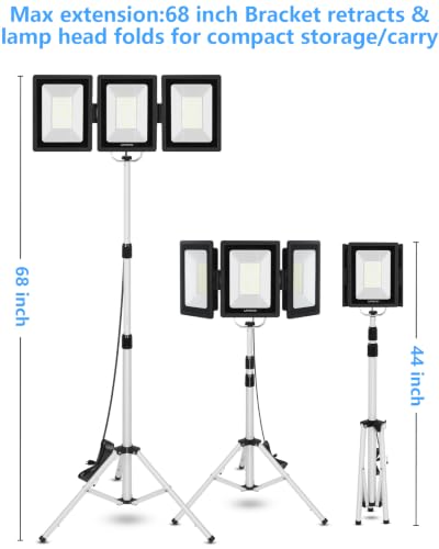 UFOND 21000LM LED Work Light with Stand, Foldable Worklight 3 Brightness - color: Black