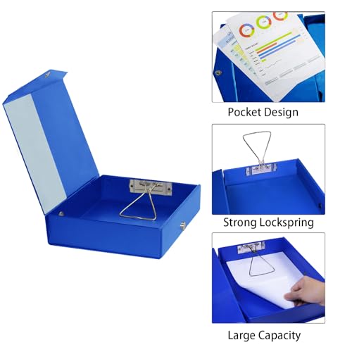 6 Pack Foldable Plastic Box Files A4 with Metal Clip (Blue - color: blue, size: with clip