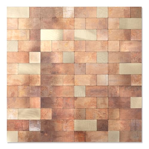 Yipscazo Peel and Stick Backsplash Tile, Stick on Stainless Steel Backsplash Metal Tiles for Kitchen Walls in Copper (12''x12'',10 Sheets) - color: Copper
