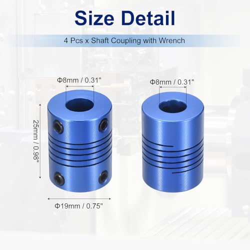 Flexible Shaft Coupling(8mm|8mm): 4 Pcs Blue Aluminum Alloy - color: Blue, size: 8mm x 8mm (19mm OD, 25mm L)
