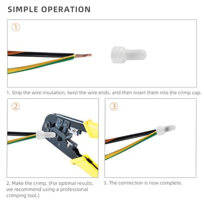 250 Pcs Closed End Wire Crimp Connectors and Terminals Kit - 22-18 18-14 12-10 AWG Gauge Nylon Core Insulated Cap Connector Terminal (White)