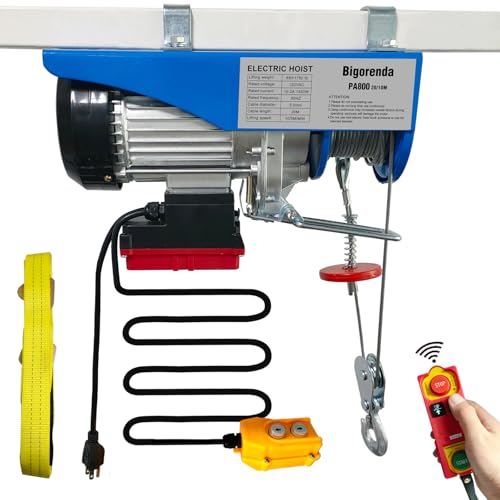 1760lb Electric Hoist with Remote Control/Wired Control, Electric Hoist 2 in 1, 110v Electric Hoist with Single/Double Slings,65.6/33ft Lifting Height, for Factory Attic Garage Warehouse - color: Blue