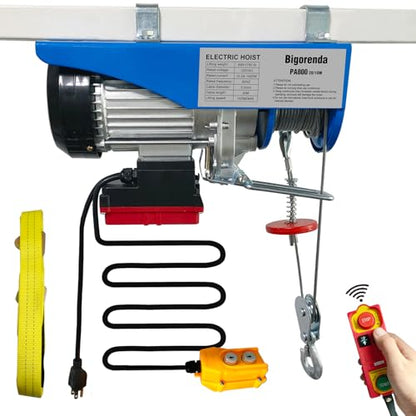 Electric Hoist 2 in 1,Electric Hoist 1760lbs, Bigorenda 110v Electric Hoist Winch with 328ft Wireless Control & Wired Remote Control, 65.6ft Lifting Garage Lift Hoist,for Factories, Warehouses, Attic - color: Blue