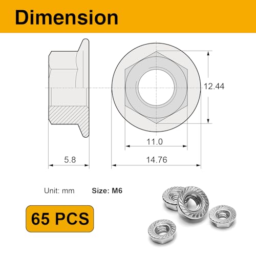65PCS M6 Serrated Flange Nuts, 304 Stainless Steel Hex Nuts - size: M6-65PCS
