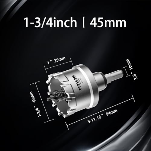 Mollom 1-3/4" (45mm) 2Pcs Heavy Duty Carbide Hole Saw with 3 Pilot bit - size: 45mm | 1-3/4" - 2PCS
