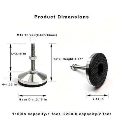 Leveler Feet,2-Pack, Cabinet Leveling Feet Adjustable 3.2" Base,M16 Thread,2000 Lb Capacity Heavy Duty Adjustable Leg Leveler Black Carbon Steel PVC D80xM16x80 - size: D80xM16x80