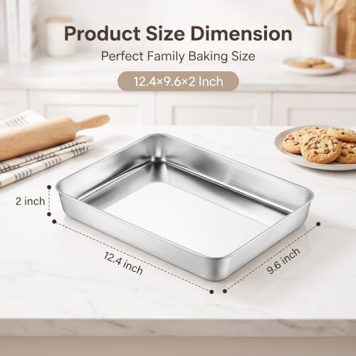 Herogo 12⅓ x 9¾ x 2 Inch Deep Stainless Steel Baking Pan Set of 4 - color: Silver, size: 12.4" x 9.6" x 2"