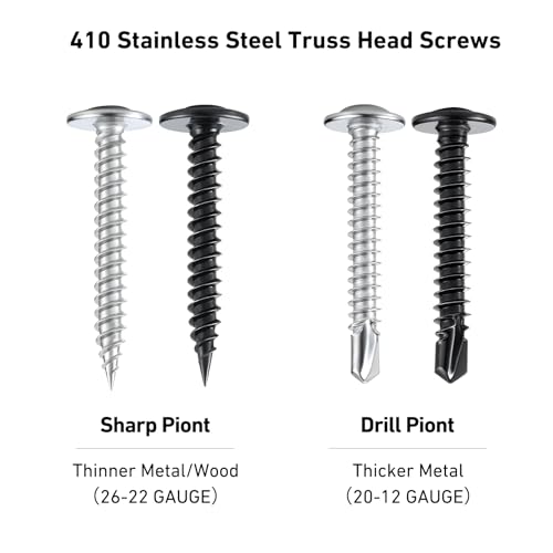#10×2" Wood Screws Phillips Modified Truss Head Quick Metal,60Pcs Self Tapping Screws Stainless Steel 410,Black Zinc Plated with Driver Bit - color: Black Self Tapping, size: 10x2"