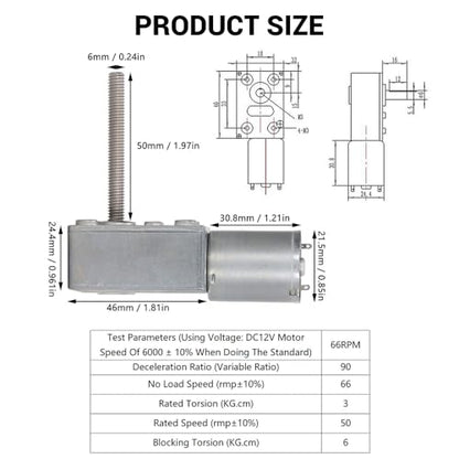 BORDSTRACT Self Locking Gear Motor 12V 66RPM M6