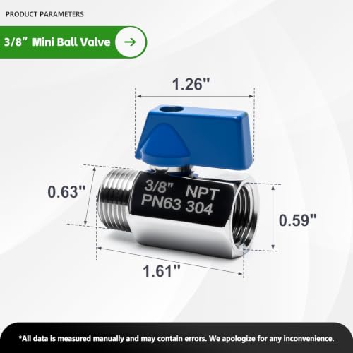 3 Pack 3/8" Mini Ball Valve, 304 Stainless Steel FNPT x MNPT Shut Off Valve - size: 3/8 Inch