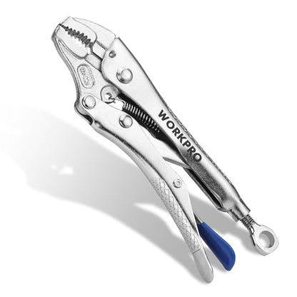 WORKPRO 5" Curved Jaw Locking Pliers with Screw Extractor, CR-MO Steel Construction with Perforated Screw, Multipurpose Clamping Tool for Automotive, Welding, and Home DIY