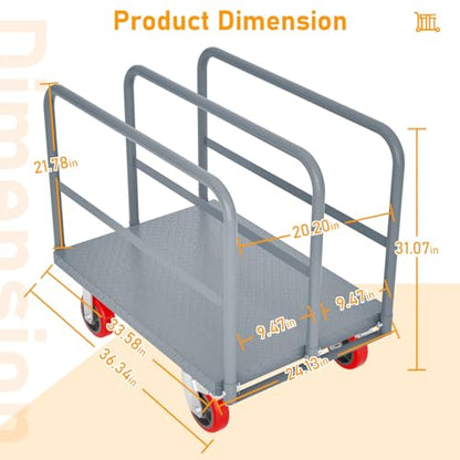Heavy Duty Platform Truck Cart, Industrial Utility Cart with Side Poles, 6" Swivel Casters, All-Steel Construction Platform for Warehouse Garage Logistics(with 3 Side Handrails) - style: 3 Side Handrails