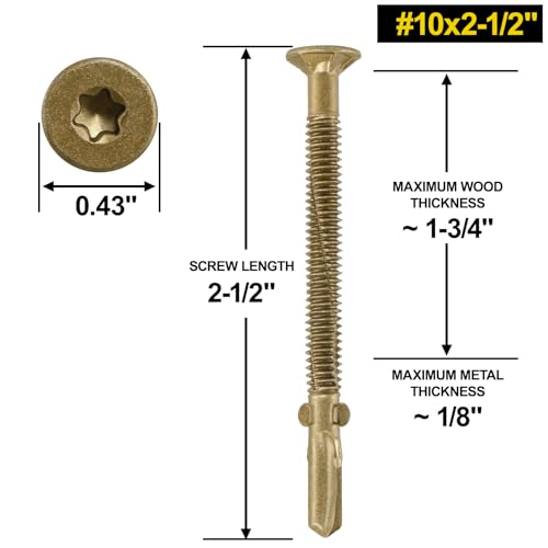 #10 x 2-1/2 Self-Tapping Trailer Deck Screws,576PcsT25 Star Bits Screws - color: Gold, size: #10 x 2-1/2in 576pcs