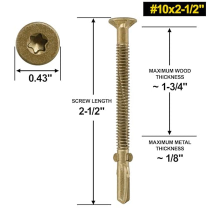 #10 x 2-1/2 Self-Tapping Trailer Deck Screws,576PcsT25 Star Bits Screws - color: Gold, size: #10 x 2-1/2in 576pcs