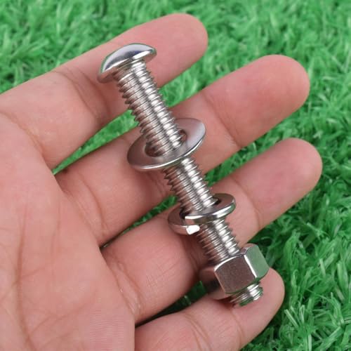 8 Sets 3/8-16 x 2 Button Head Socket Cap Bolts Screws, Hex Nuts, Flat & Lock Washers, 304 Stainless Steel 18-8 Fully Machine Thread, Silver - color: Silver, size: 3/8-16 x 2" (8 Sets)