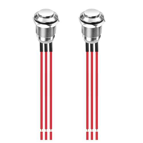 Gebildet 2Pcs Prewired 12mm Waterproof Latching Metal Push Button 3pin NO/NC Push Button On Off 1A 12V/24V/125V/250V AC (High Head) - size: 12mm-Prewired NO/NC
