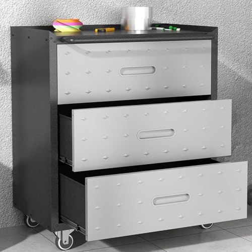 3 Drawer Metal Mobile Garage Tool Storage Cabinet with Wheels,Gray - color: Black/Gray, style: 3 drawer with wheels