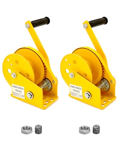 QWORK Manual Crank Winch 1200lbs Load – Two‑Way Lock Gear for Boat Trailer, ATV & Utility Pulling, 2 Pack - size: 2 Pcs