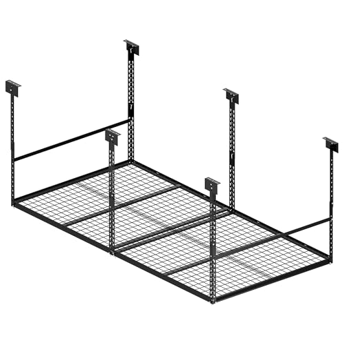4x8 Ft Overhead Garage Storage Rack, 28-41 inch Height Adjustable Ceiling Mounted Organization Rack, 750 lbs Weight Capacity, 48"x96" Metal Rack for Garage Storage with Wire Decking - size: 4x8ft w/ Wire Decking
