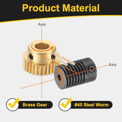 uxcell Worm Gear Set Right Rotation 30T 0.5 Module 1:30 Reduction Rate - size: Gear-6mm, Rod-3mm Bore, style: 0.5M-30T