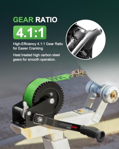 Kolvoii 1600 lb Boat Trailer Winch, 26 ft Strap, 4.1:1, Green - size: 1600 lb - Green Strap