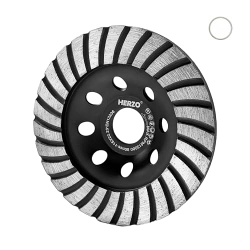 HERZO 4-1/2 Inch Turbo Diamond Cup Grinding Wheel, 7/8 Inch Arbor Concrete Grinder Disc for Angle Grinder, Surface Preparation, Leveling and Fast Grinding on Concrete, Cement, Stone, Brick and Masonry - size: 4.5 Inch Standard
