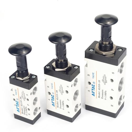 Push-Pull Valve AirTAC 4L310-10 3/8" NPT 5/2 Way Hand Lever 2 Position 5 Way Pneumatic Air Manual Control Direct Acting Type 0-145 PSI - size: 3/8 NPT, style: 5/2 way