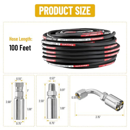 100FT 1/4" Hydraulic Hose with 24PCS Hydraulic Hose Fittings - size: 1/4" Hydraulic Hose - 100FT