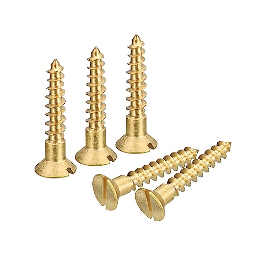 uxcell Brass Wood Screws, 30Pcs M4 x 25mm Slotted Drive Flat Head Self Tapping Screw Countersunk for Woodworking Furniture - size: M4 x 25mm