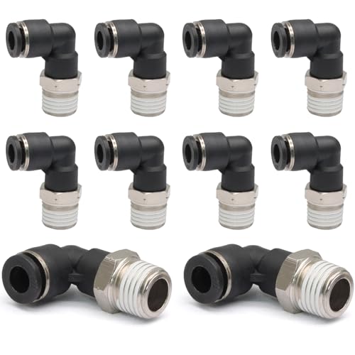 10 Pcs Push to Connect Fittings Male Elbow 3/8 Inch Tube OD x 1/4 Inch NPT Thread Quick Connect Air Line Fittings 90 Degree Pneumatic Tube Fittings - size: 3/8"OD x 1/4"MNPT